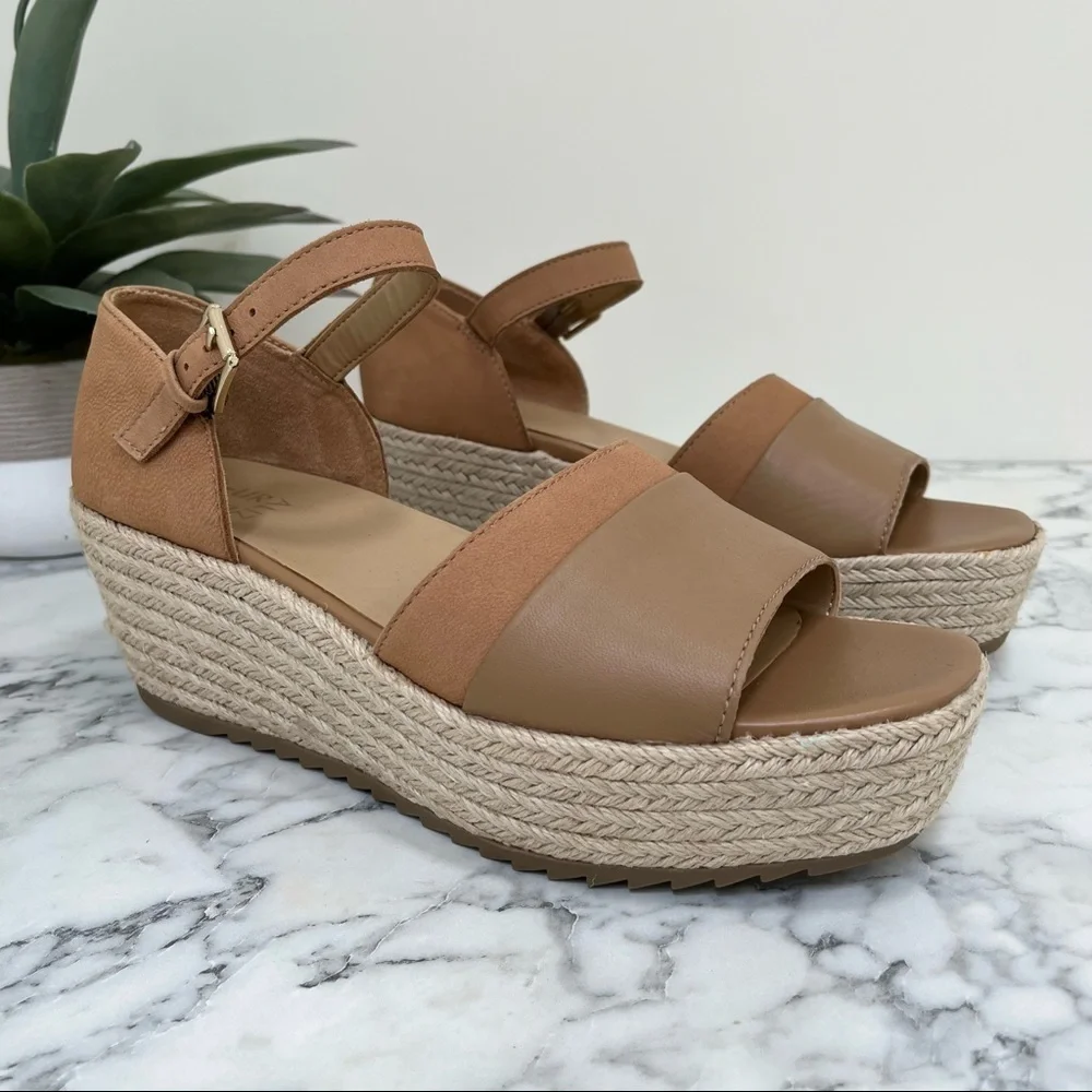 Naturalizer Opal brown leather platform espadrille wedge sandals size 10.5